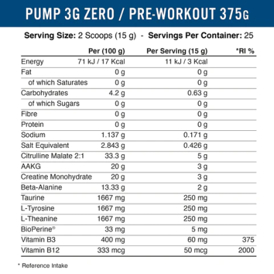 Pump 3G Zero-Stim Pre-Workout 375 гр | Applied Nutrition