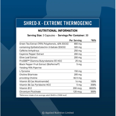 Shred-X Extreme Thermogenic Caps 90 капсули | Applied Nutrition