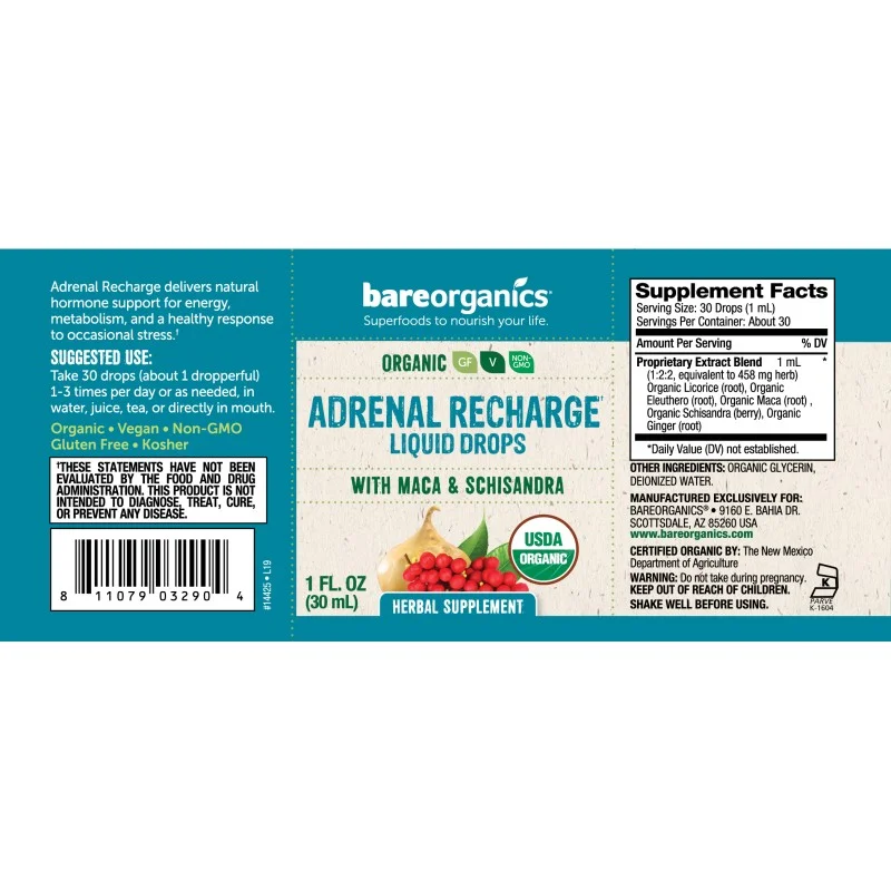 Adrenal Recharge Liquid Drops 30 мл | BareOrganics Adrenal Recharge Liquid Drops 30 мл | BareOrganics