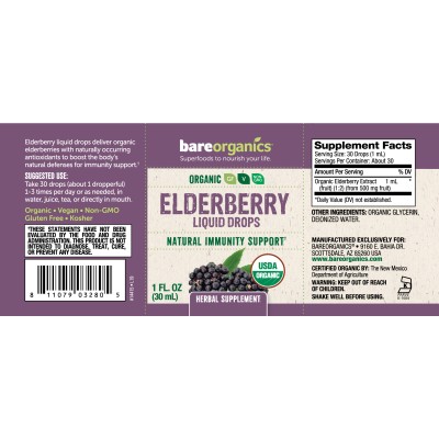 Elderberry Liquid Drops 30 мл | BareOrganics