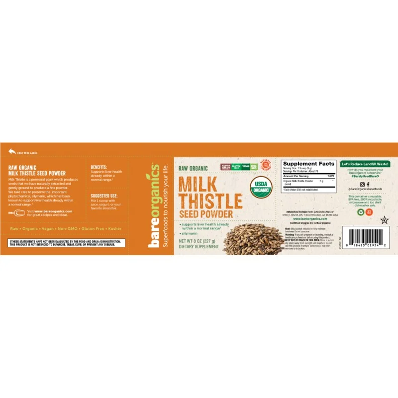 Milk Thistle Seed Powder 227 гр | BareOrganics Milk Thistle Seed Powder 227 гр | BareOrganics