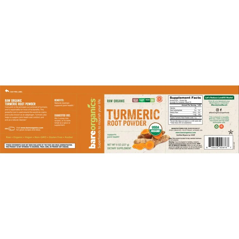 Turmeric Root Powder 227 гр | BareOrganics Turmeric Root Powder 227 гр | BareOrganics