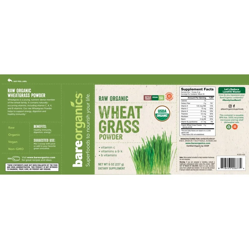 Wheat Grass Powder 227 гр | BareOrganics Wheat Grass Powder 227 гр | BareOrganics