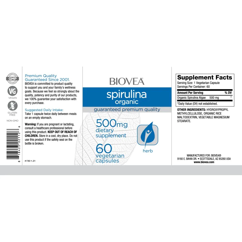 Spirulina Organic 500 мг 60 капсули | Biovea Spirulina Organic 500 мг 60 капсули | Biovea