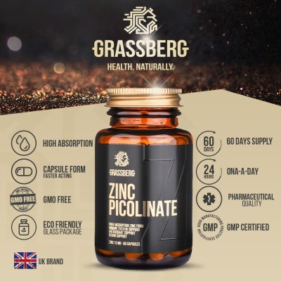 High Absorption Zinc Picolinate 15 мг 180 капсули | Grassberg