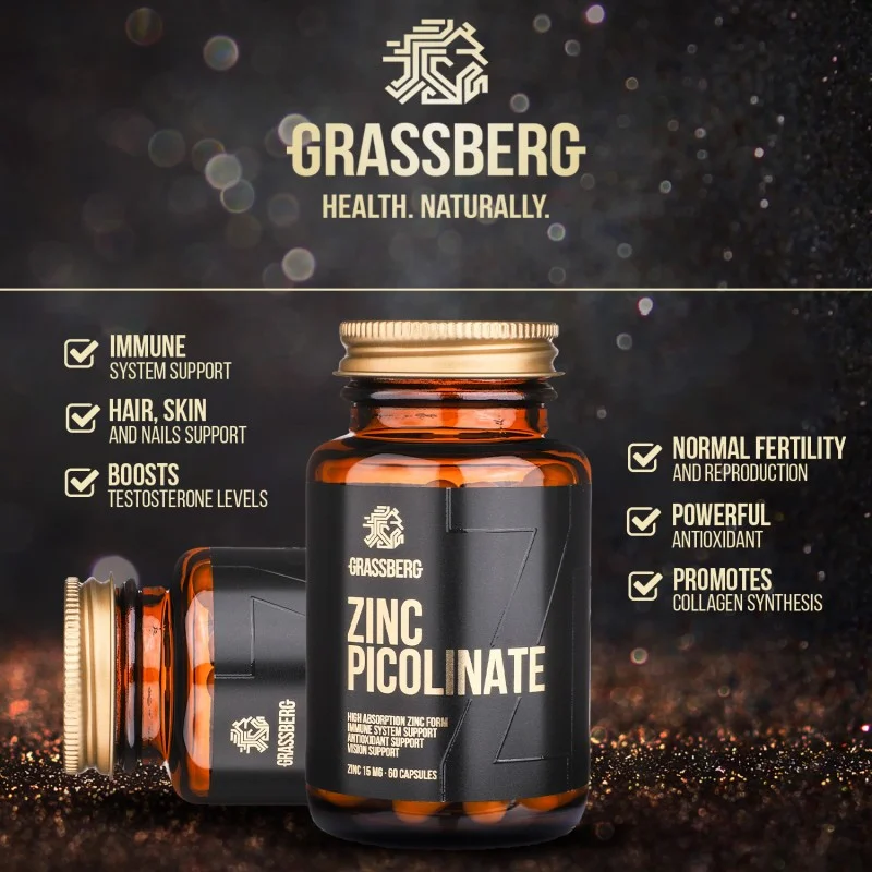 High Absorption Zinc Picolinate 15 мг 180 капсули | Grassberg High Absorption Zinc Picolinate 15 мг 180 капсули | Grassberg
