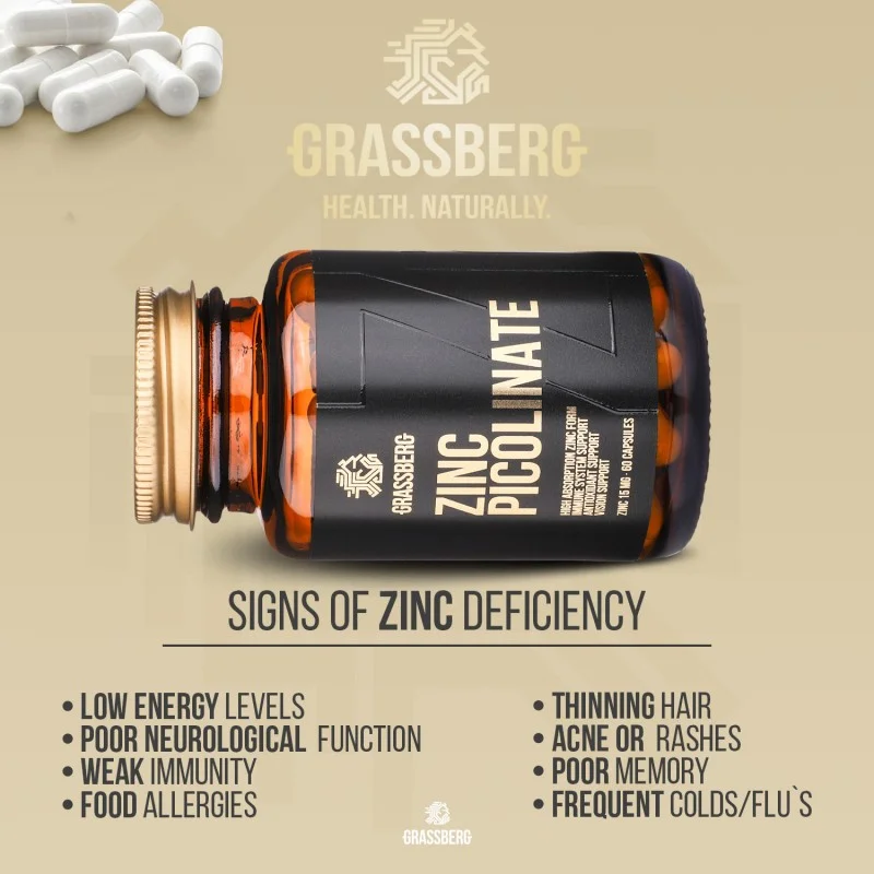 High Absorption Zinc Picolinate 15 мг 180 капсули | Grassberg High Absorption Zinc Picolinate 15 мг 180 капсули | Grassberg