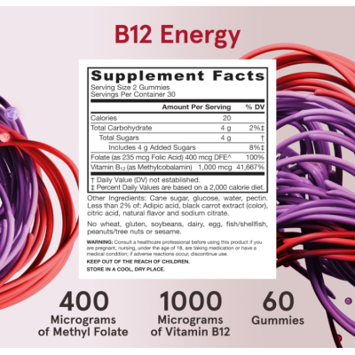 B12 Energy + Folate 60 дъвчащи бонбони | Jarrow Formulas B12 Energy + Folate 60 дъвчащи бонбони | Jarrow Formulas