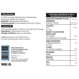 Coconut Oil Refined 900 гр | KFD Nutrition Coconut Oil Refined 900 гр | KFD Nutrition