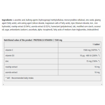 Vitamin C + Vitamin D3 + Zinc 100 таблетки | Proteini.SI