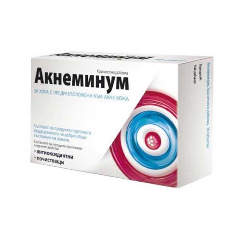 Acneminum 30 таблетки | Aflofarm  Подобрява състоянието на склонната към акне кожа Антиоксидантно и противовъзпалително действие Спомага за заздравяване на епидермиса Акнеминум за Хора с Акне таблетки Acneminum 30 таблетки | Aflofarm  Подобрява състояниет