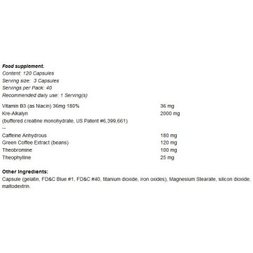 Hyper Kre-Alkalyn PRE / with Caffeine - 120 капсули | All American EFX