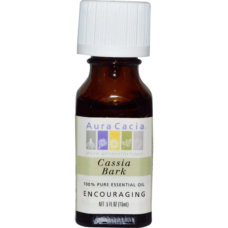 100% Pure Essential Oil Cassia Bark 0.5 fl oz (15 ml) Aura Cacia Тонизира нервната система Снема умората Против стрес и депресия Чиста ароматерапия Възстановява баланса на жизнените сили Освежаващ 100% Pure Essential Oil Cassia Bark 0.5 fl oz (15 ml) Aura