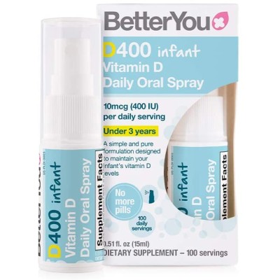 Dlux Infant Vitamin D Daily Oral Spray 400 IU 15 мл | BetterYou Всеки спрей доставя 400IU (10 μg) витамин Д3, за да подпомогне развитието на Вашето бебе Допринася за здравето на костите и зъбите Поддържа з Dlux Infant Vitamin D Daily Oral Spray 400 IU 15 