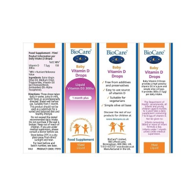 Liquid Baby Vitamin D3 300 IU 15 мл | BioCare Идеален за бебета над 1 месец Чиста и проста течна основа, без добавки и консерванти Витамин D е необходим за нормалния растеж и развитие на костите при децата Liquid Baby Vitamin D3 300 IU 15 мл | BioCare Иде