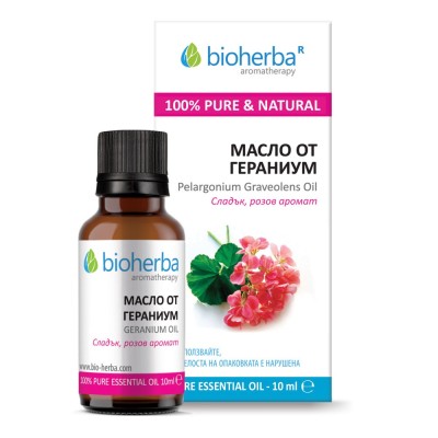 Geranium Oil 10 мл | Bioherba Регулира производството на себум Успокоява и стяга кожата на лицето Етерично Масло от Гераниум на топ цена от Bioherba Какво знаем за Етерично Масло от Гераниум? Етеричн Geranium Oil 10 мл | Bioherba Регулира производството н