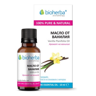 Vanilla Oil 10 мл | Bioherba Напълно естествен продукт Действа благоприятно върху кожни раздразнения Успокоява и релаксира Предпочитан аромат Етерично Масло от Ванилия е на топ цена от Bioherba Ка Vanilla Oil 10 мл | Bioherba Напълно естествен продукт Дей