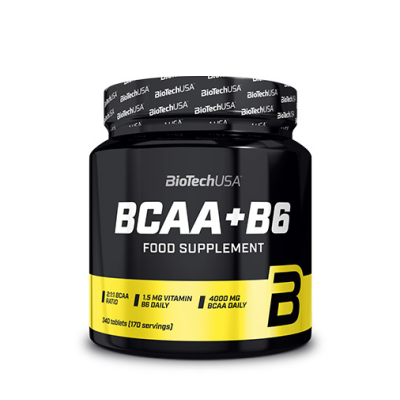 BCAA + B6 340 таблетки | Biotech USA Може да забави умствената умора С добавен витамин В6 BCAA аминокиселини в съотношение 2:1:1 Без глутен BCAA + Витамин B6 Таблетки на топ цена от Biotech USA Ка BCAA + B6 340 таблетки | Biotech USA Може да забави умстве