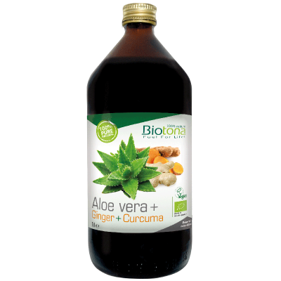 Aloe Vera + Ginger + Curcuma 1000 мл | BioTona Поддържа здравето на сърцето Облекчава възникнала болка и възпалението Стимулира здравата имунна система Стъклена опаковка Сок от Алое Вера, Джинджифил и К Aloe Vera + Ginger + Curcuma 1000 мл | BioTona Поддъ