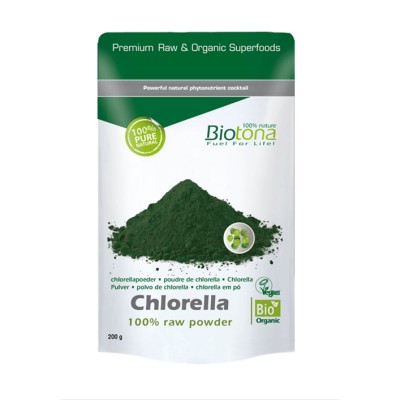 Chlorella 100% Raw Powder 200 gr I BioTona Мощен антиоксидантен ефект Увеличава усвояването на мазнини Намалява риска от анемия Бори се с хипертонията и диабета Помага на раните да зараснат по-бързо и т Chlorella 100% Raw Powder 200 gr I BioTona Мощен ант