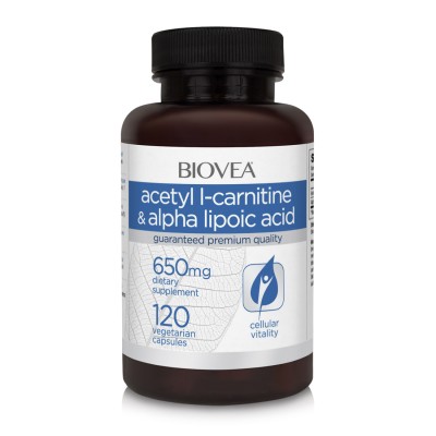 Acetyl L-Carnitine & Alpha Lipoic Acid 650 мг 120 веге капсули | Biovea Регулира нивата на кръвната захар Облекчава болката и възпалението Грижи се за имунната система и здравето на черния Ви дроб Ацет Acetyl L-Carnitine & Alpha Lipoic Acid 650 мг