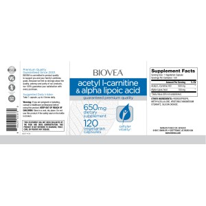 Acetyl L-Carnitine & Alpha Lipoic Acid 650 мг 120 веге капсули | Biovea