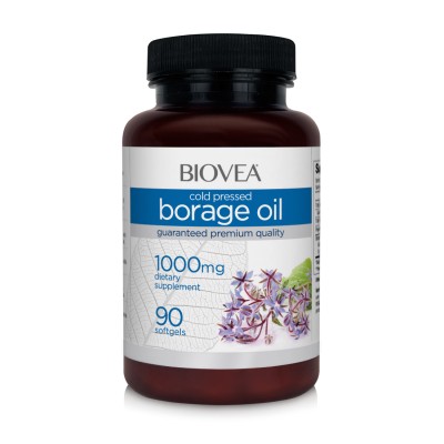 Borage Oil 1000 мг 90 гел-капсули | Biovea Подпомага здравата функция на ставите Поддържа гъвкавостта на клетъчните мембрани Подпомага надбъбречното здраве Помага за предотвратяване образуването на кръвни Borage Oil 1000 мг 90 гел-капсули | Biovea Подпома