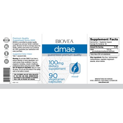 DMAE 100 мг 90 вегетариански капсули | Biovea Грижи се за доброто настроение Подобрява и стимулира запомнянето Подобрява здравето на кожата DMAE 100 мг на капсули е на топ цена от Biovea Какво знаем DMAE 100 мг 90 вегетариански капсули | Biovea Грижи се з
