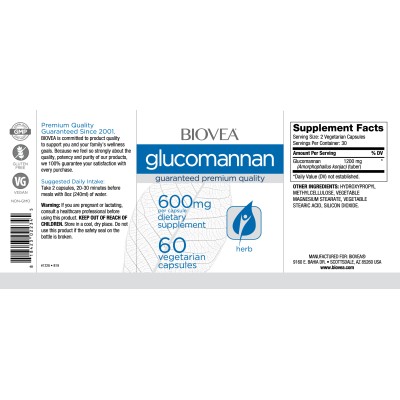 Glucomannan 600 мг 60 вегетариански капсули | Biovea  Редуцира телесното тегло  Насърчава здравословното отслабване  Поддържа нивата на здравословния холестерол За поддържането на нормални к Glucomannan 600 мг 60 вегетариански капсули | Biovea  Редуцира т