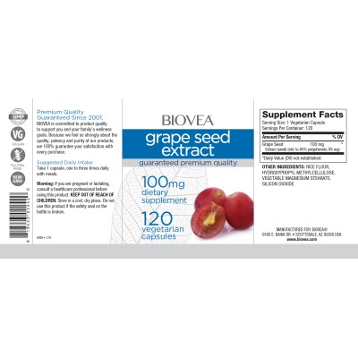 Grape Seed Extract 100 мг 120 веге капсули | Biovea Предпазва от образуване на увреждания, причинени от свободните радикали Грижи се за здравето на сърцето и регулира нивата на холестерол Подпомага по-бъ Grape Seed Extract 100 мг 120 веге капсули | Biovea