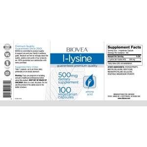 L-Lysine 500 мг 100 вегетариански капсули | Biovea