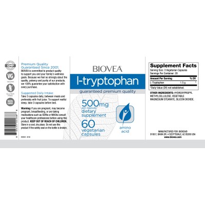 L-Tryptophan 500 мг 60 вегетариански капсули | Biovea L-Tryptophan 500 мг 60 вегетариански капсули | BioveaАминокиселина, която не може да се произведе от тялото Ви
Подобрява качеството на съня
Действа успешно против стрес и тревожни мисли
L- L-Tryptophan 500 мг 60 вегетариански капсули | Biovea Аминокиселина, която не може да се произведе от тялото Ви Подобрява качеството на съня Действа успешно против стрес и тревожни мисли L-Триптофан 5 L-Tryptophan 500 мг 60 вегетариански капсули | Biovea