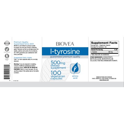 L-Tyrosine 500 мг 100 капсули | Biovea Подобрява работата на мозъка при стресови ситуации Освобождава от тревожните мисли Зарежда организма с повече оптимизъм и енергия L-Тирозин 500 мг 100 на капсули е на L-Tyrosine 500 мг 100 капсули | Biovea Подобрява 