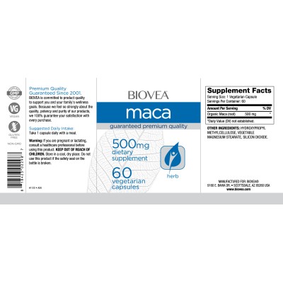 Biovea Мака (MACA) - 100% натурален органичен продукт за повишаване на либидото и сексуалната функция при мъже и жени. Опаковката съдържа 60 капсули по 500 мг 100% органична мака и е достатъчна за 2 месеца всекидневна Biovea Мака (MACA) - 100% натурален о