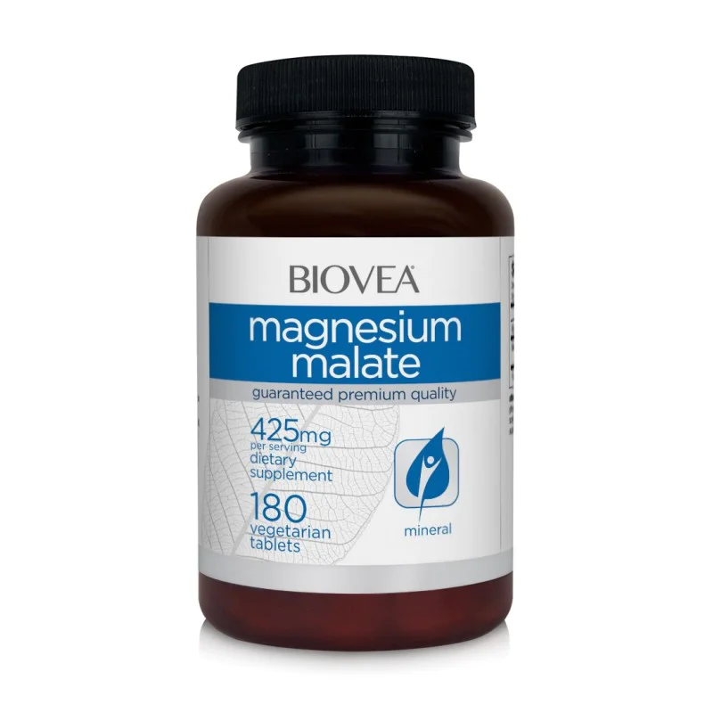 Magnesium Malate 425 мг 180 веге таблетки | Biovea  Спомага добрия сън, премахва напрежението и стреса Дарява организма с повече сила и желание за живот Предпазва от развитие на хронични заболявания М Magnesium Malate 425 мг 180 веге таблетки | Biovea  Сп