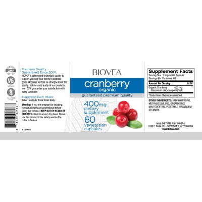 Organic Cranberry 400 мг 60 веге капсули | Biovea Мощен антиоксидант Стимулира загубата на излишни килограми Действа положително срещу онкозаболявания Червена Боровинка на капсули е на топ цена от Bio Organic Cranberry 400 мг 60 веге капсули | Biovea Моще