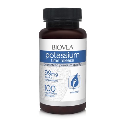 Potassium Time Release 99 мг 100 веге капсули | Biovea Добро средство за поддържане на нормално кръвно налягане Предпазва от сърдечни проблеми Важен елемент за здравето на нервите и мускулите Калий с Удълж Potassium Time Release 99 мг 100 веге капсули | B