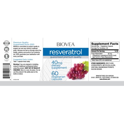 Resveratrol 40 мг 60 вегетариански капсули | Biovea