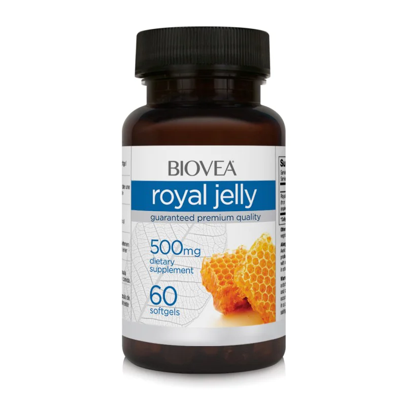 Royal Jelly 500 мг 60 гел-капсули | Biovea Стимулира имунната система Облекчава предменструалните симптоми Грижи се за здравето на костите  Пчелно Млечице 500 мг на дражета е на топ цена от Biovea Royal Jelly 500 мг 60 гел-капсули | Biovea Стимулира имунн