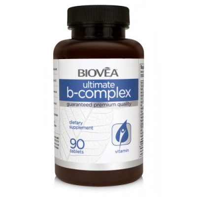 Ultimate B Cоmplex 500mg 90 Tablets I Biovea Поддържа здравето на нервите Подобрява храносмилателните функции Срещу раздразнение, депресия и сънливост Спомага обмена на веществата Повишава нивото на ене Ultimate B Cоmplex 500mg 90 Tablets I Biovea Поддърж