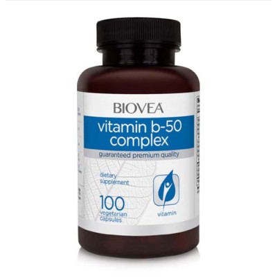 Vitamin B-50 Complex 100 веге капсули | Biovea Подпомага и увеличава скоростта на метаболизма Поддържа здрава кожата и мускулния тонус Подобрява функцията на имунната и нервната система Витамин Б-50 Компле Vitamin B-50 Complex 100 веге капсули | Biovea По