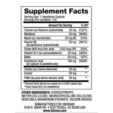 Vitamin B-50 Complex 100 веге капсули | Biovea Подпомага и увеличава скоростта на метаболизма Поддържа здрава кожата и мускулния тонус Подобрява функцията на имунната и нервната система Витамин Б-50 Компле Vitamin B-50 Complex 100 веге капсули | Biovea По