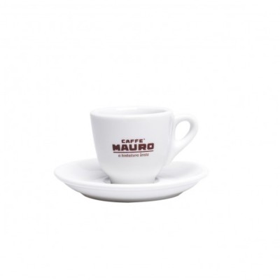 Caffe Mauro Чаша за еспресо с чинийка 1 бр. Порцеланова чаша за кафе Кафе Мауро е компания за производство на кафени изделия и продукти, която е известна в света с бавната си технология на печене, чрез която запазва п Caffe Mauro Чаша за еспресо с чинийка