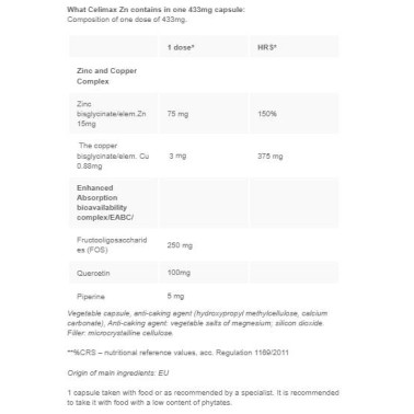 Celimax Zn | Zinc Bisglycinate 15 mg - 30 капсули | CeliPharm