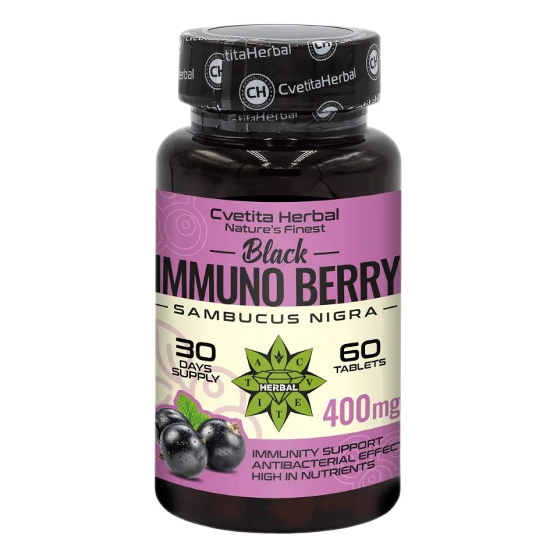 Black Immuno Berry 400 мг 60 таблетки | Cvetita Herbal Black Immuno Berry 400 мг 60 таблетки | Cvetita HerbalГрижи се за Вашето здраве
Дарява организма със сила и енергия
Предпазва от поява на грипоподобни състояния
Стимулира имунните Ви сил Black Immuno Berry 400 мг 60 таблетки | Cvetita Herbal Грижи се за Вашето здраве Дарява организма със сила и енергия Предпазва от поява на грипоподобни състояния Стимулира имунните Ви сили Екстрак Black Immuno Berry 400 мг 60 таблетки | Cvetita Herbal Г
