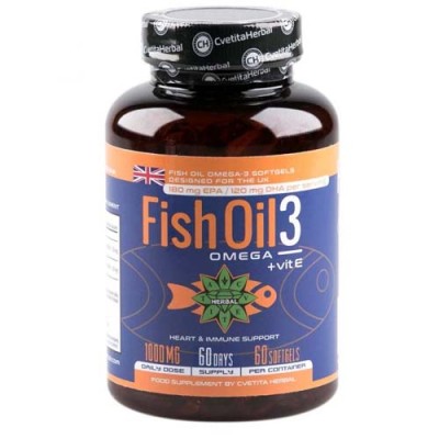 Fish Oil 3 - Omega 3+Vitamin E 1000 мг дражета | Cvetita Herbal Укрепва имунната система Поддържа здрава сърдечно-съдова система Насърчава здравето на кожата, ставите и съединителните тъкани Подкрепя мозъч Fish Oil 3 - Omega 3+Vitamin E 1000 мг дражета | 