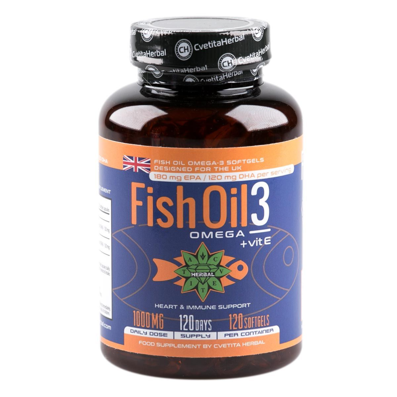 Fish Oil 3 - Omega 3+Vitamin E 1000 мг дражета | Cvetita Herbal Укрепва имунната система Поддържа здрава сърдечно-съдова система Насърчава здравето на кожата, ставите и съединителните тъкани Подкрепя мозъч Fish Oil 3 - Omega 3+Vitamin E 1000 мг дражета | 