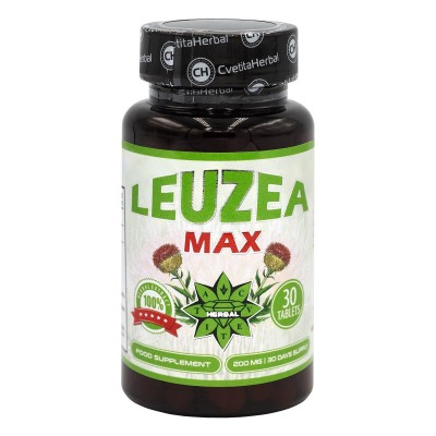 Левзея Макс 30/60 таблетки | Cvetita Herbal Стимулира синтеза на мускулни протеини Изключителни адаптогенни свойства Подпомага изгарянето на мазнините Подобрява усвояването на белтъчините Помага за по-д Левзея Макс 30/60 таблетки | Cvetita Herbal Стимулир
