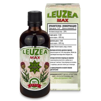 Leuzea Max 100 мл | Cvetita Herbal Стимулира централната нервна система Повишава двигателната активност При хронична умора Подобрява общото състояние Повишава половата активност Влияе благоп Leuzea Max 100 мл | Cvetita Herbal Стимулира централната нервна 