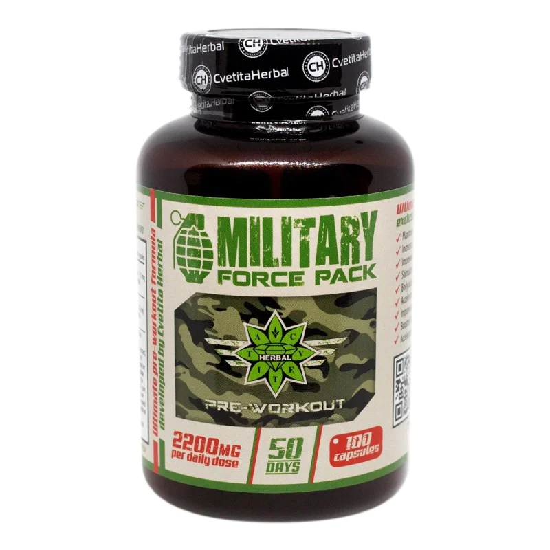 Military Force Pack 100 капсули | Cvetita Herbal Military Force Pack 100 капсули | Cvetita HerbalСтимулира топенето на мазнините
Помага за изграждане на мускулна маса
Подсилва издръжливостта
Доставя енергия за целия ден
Подобрява концентрац Military Force Pack 100 капсули | Cvetita Herbal Стимулира топенето на мазнините Помага за изграждане на мускулна маса Подсилва издръжливостта Доставя енергия за целия ден Подобрява концентрацията и фок Military Force Pack 100 капсули | Cvetita Herbal Сти
